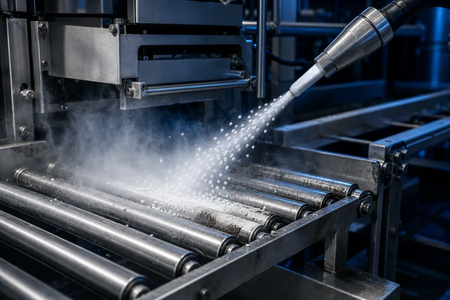 Dry ice blasting equipment cleaning food production machinery