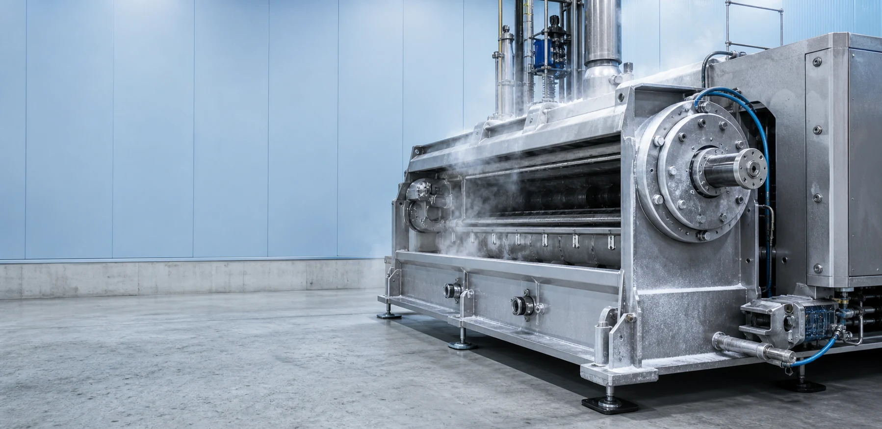 Clean factory machinery with cold vapour after dry ice blasting