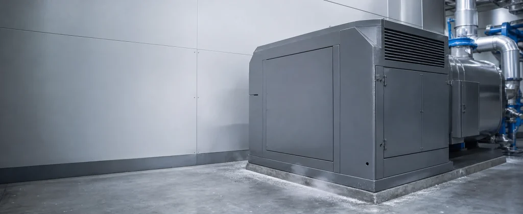 Cleaned industrial machinery and wall after smoke residue removal with dry ice blasting
