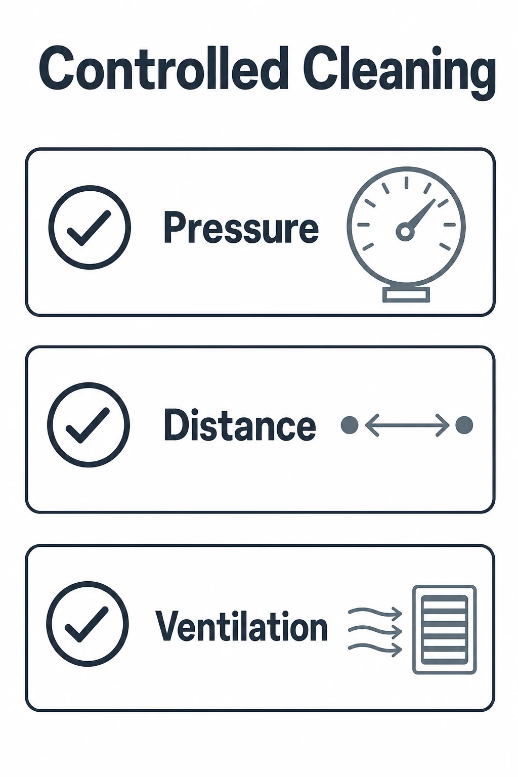 Graphic checklist for pressure, distance and ventilation control