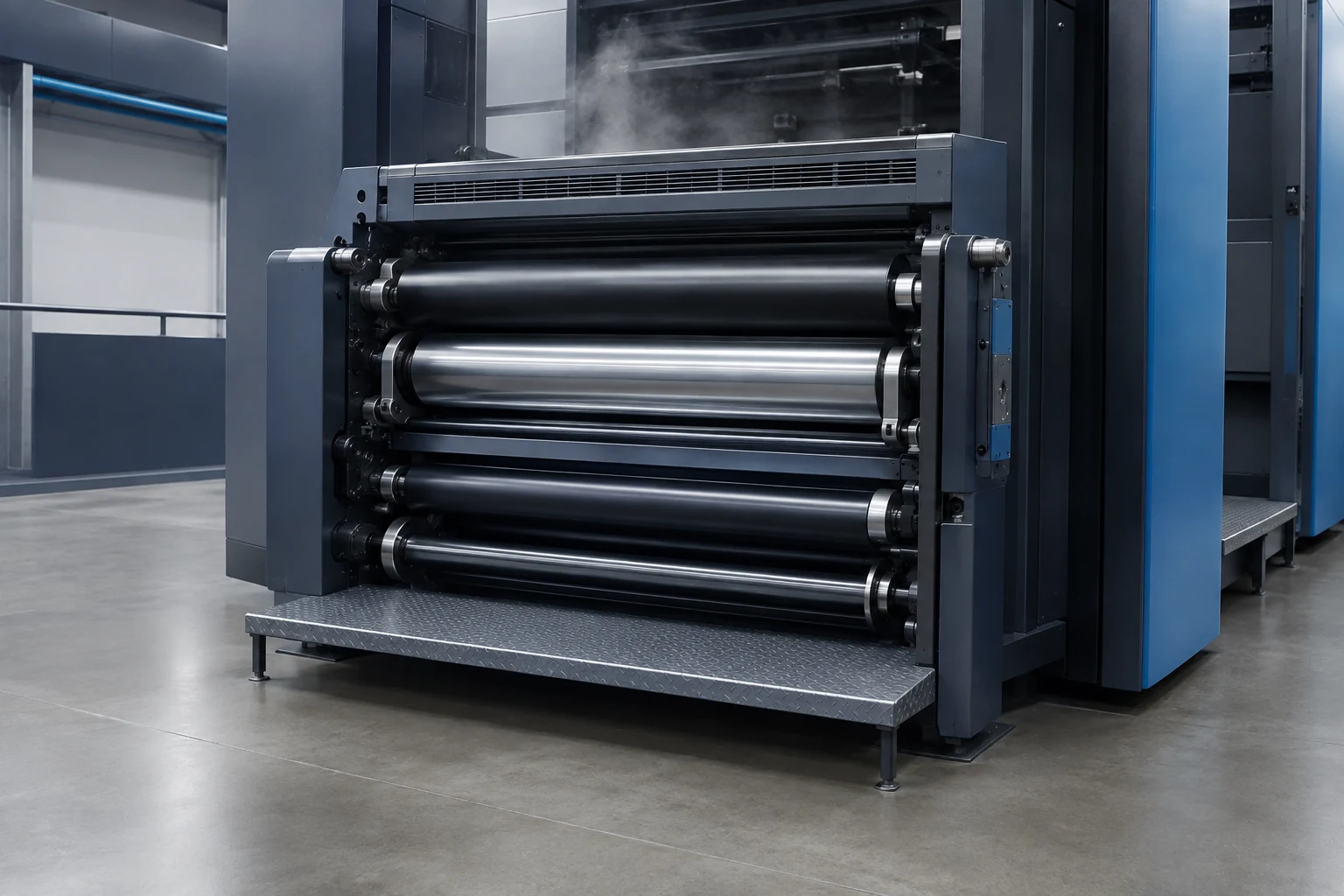 Dry clean press area with a tidy roller assembly after cleaning.